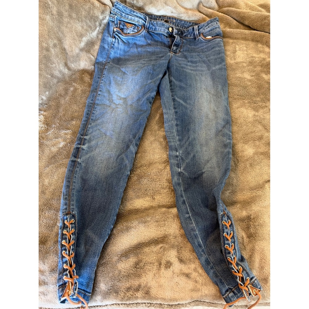 Y2K White House Black Market Jeans Blue Lace Up Ankle Size 8 Medium Wash